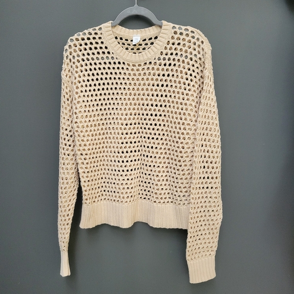 Old Navy Sweater Open Stitch Pullover Natural Wheat Tan 100% Cotton Small Tall - Picture 2 of 5